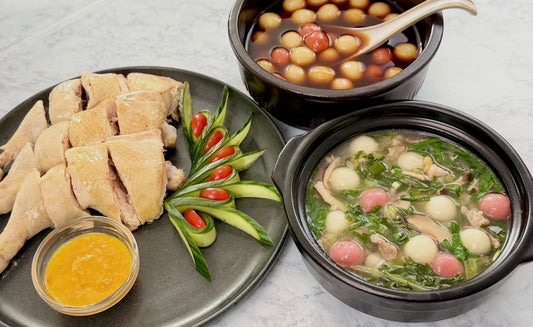 One Pot Three Dishes : Hakka Tang Yuan Savory Sweet and Poached Chicken